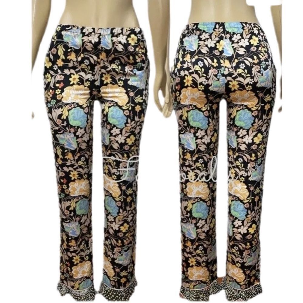 Victorias Secret Supersoft Silky Satin floral Ruffle Pajama pants  multicolor